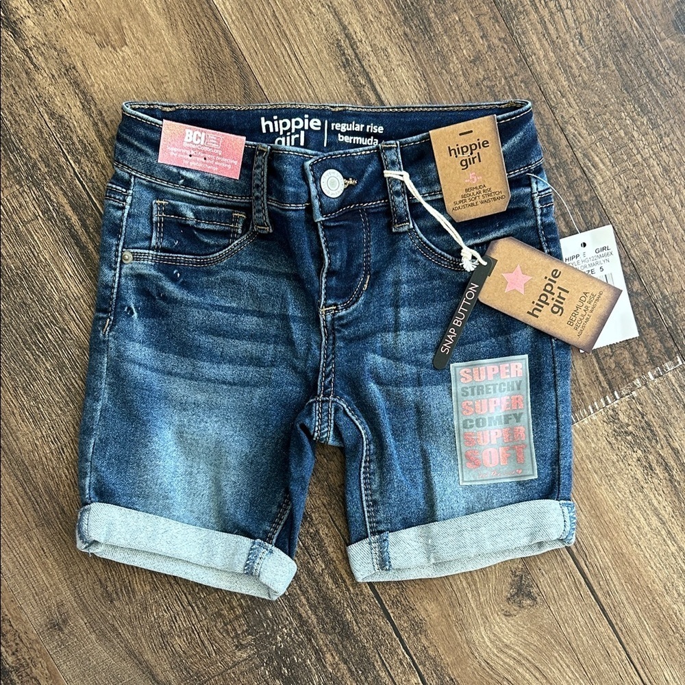 Hippie Girl Blue Denim Kids Shorts